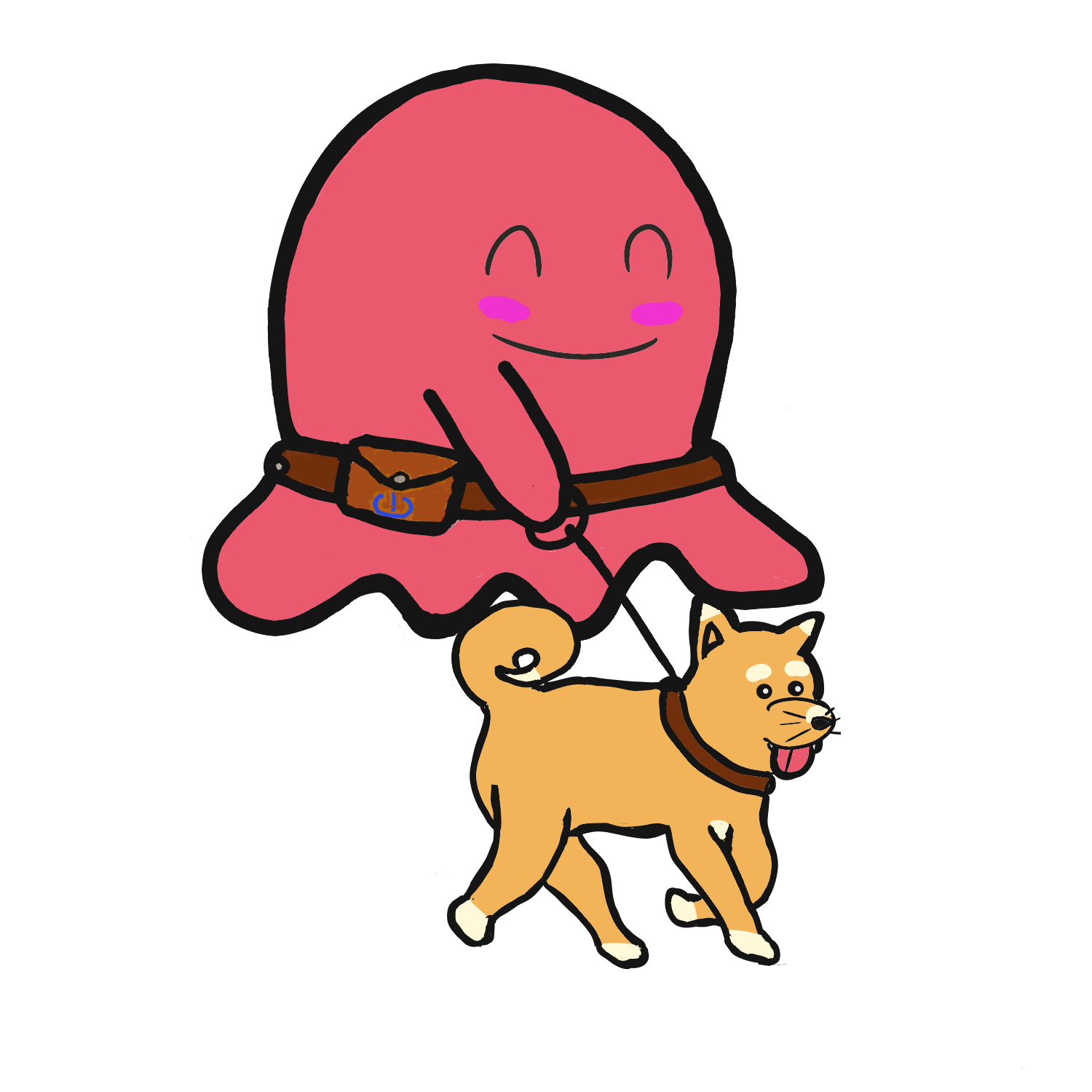 休日に犬と散歩するタコ