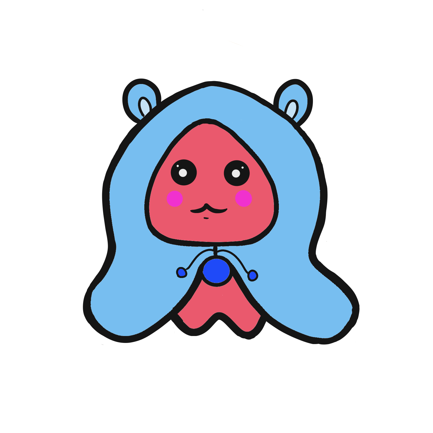 青色のポンチョを着たかわいいタコ