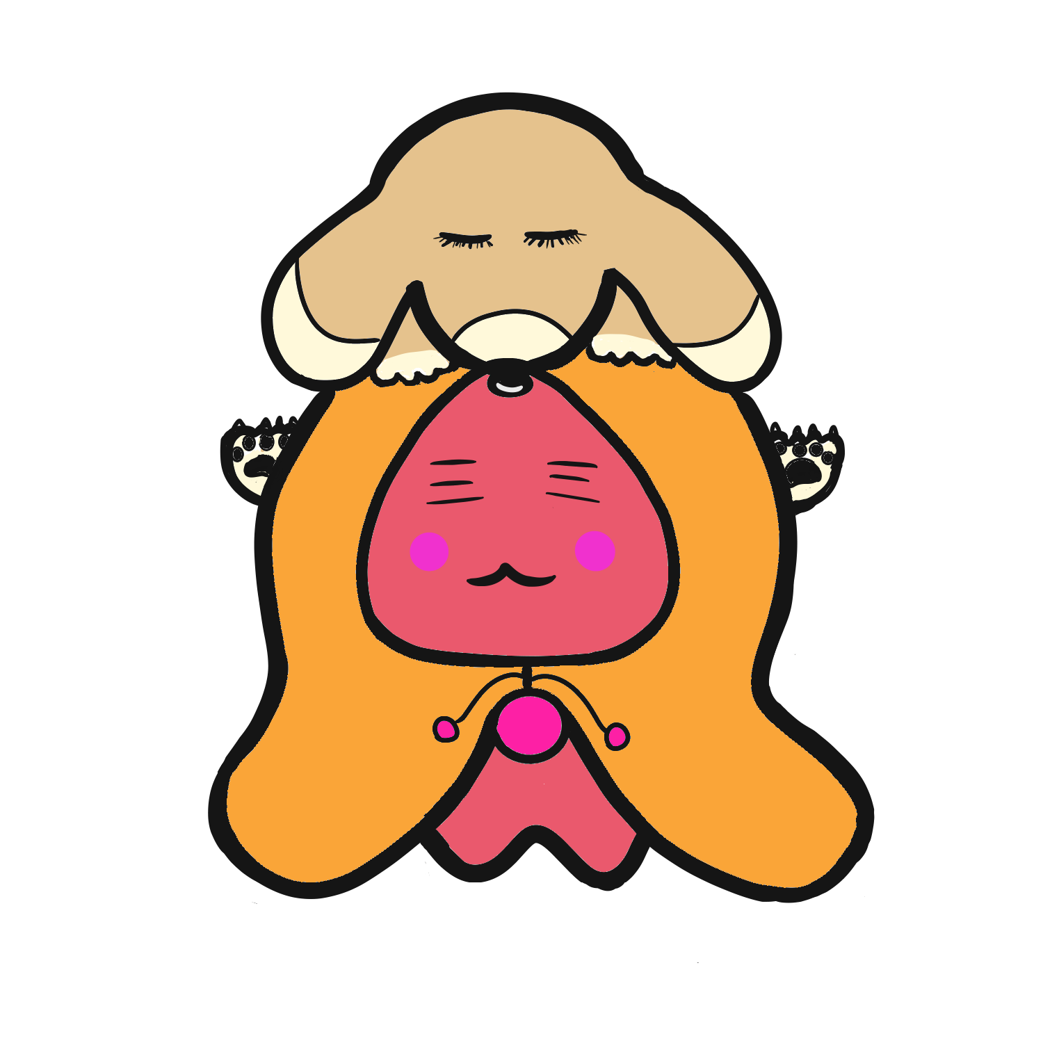 犬と遊ぶかわいいタコ（黄色）