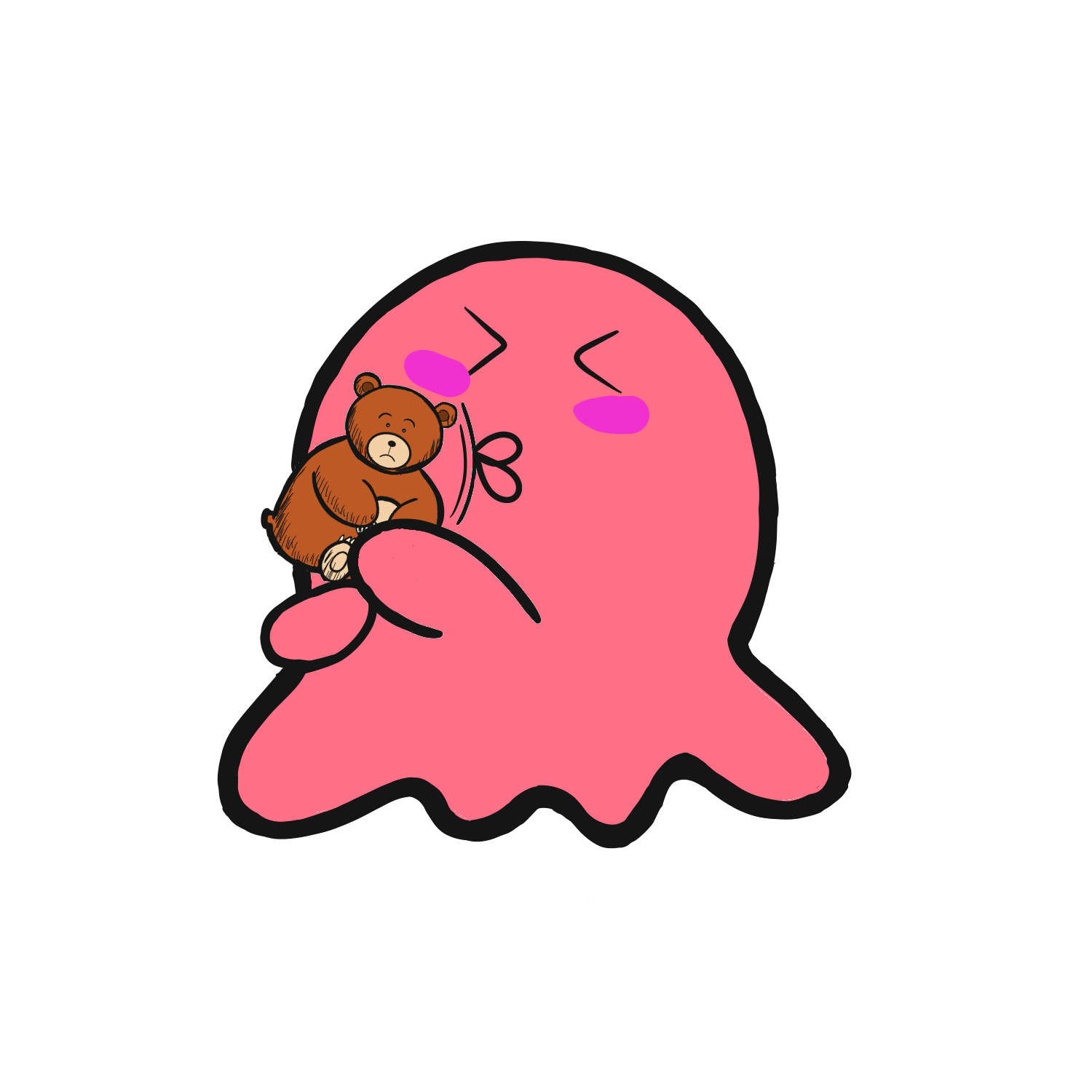 大好きなクマのぬいぐるみを持つタコ