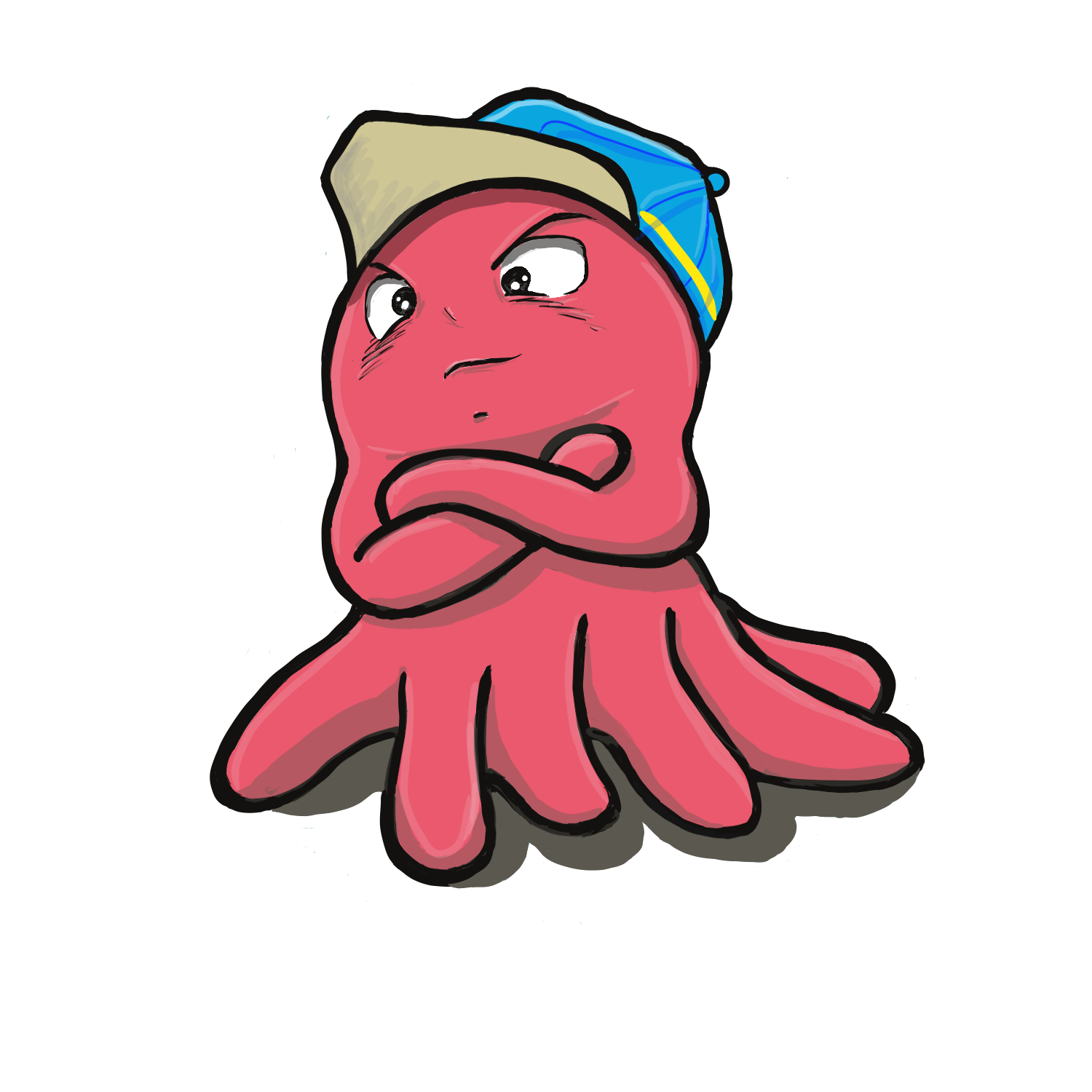 腕を組んで立っているタコ